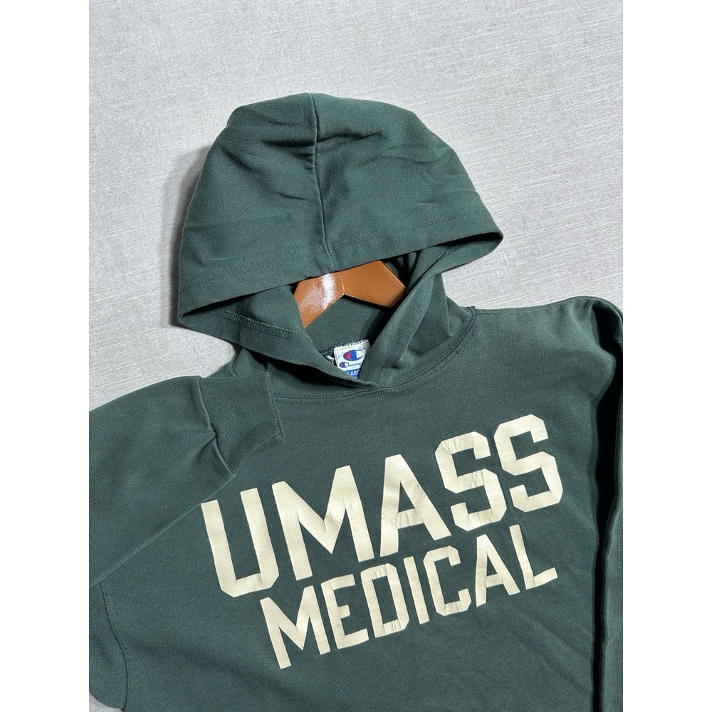 Vintage 90's Champion Sweatshirt Hoodie UMASS Medical Size Large Green Made USA